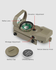 Feyachi RS-71 Reflex Sight - Tan Red/Green Dot 4 Reticles