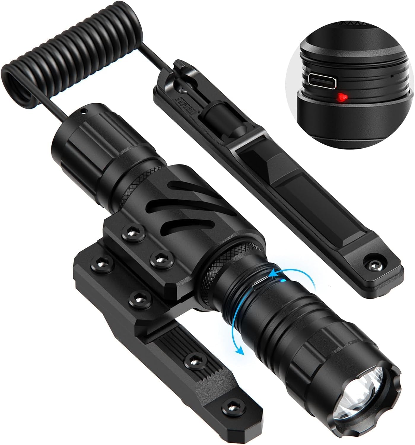 Feyachi 1500 Lumen LED Tactical Flashlight Rechargeable IPX7 Protection 4 Modes Weapon Light Picatinny Rail Flashlight Included with Pressure Switch（Molk-FL34） feyachi Default Title Default Title-